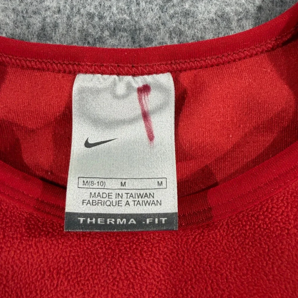 Nike Therma-FIT Womens Medium Red Fleece Long Sleeve Pullover Chest Pocket